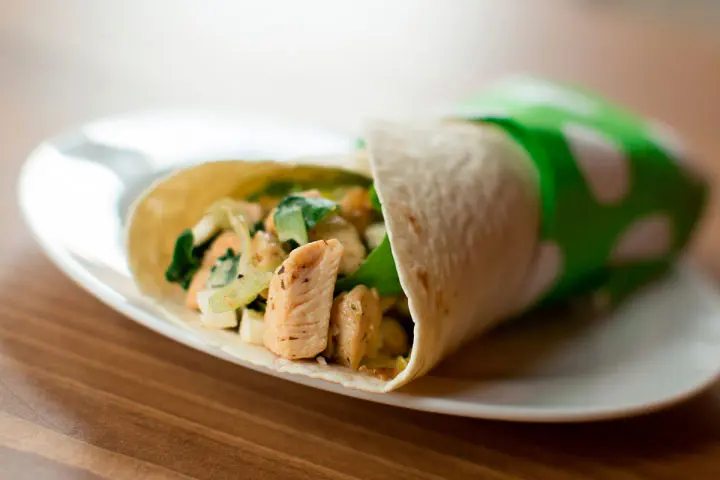 Chicken wrap with spinach and feta cheese