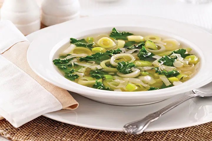 Vegetable soup recipe with leeks, celery, green cabbage and kale